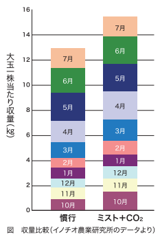 ミスト+CO2施用区が収量が増えます。